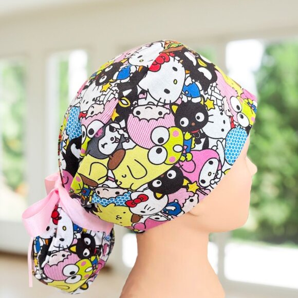 Hello Kitty Friends ~ Ponytail Scrub Cap, Nurse Cap, Scrub Hat, OR, CNA, Gift. - Picture 2 of 5